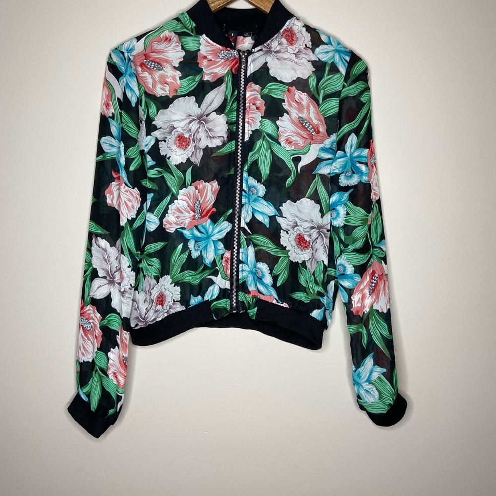 Tropical print sheer jacket